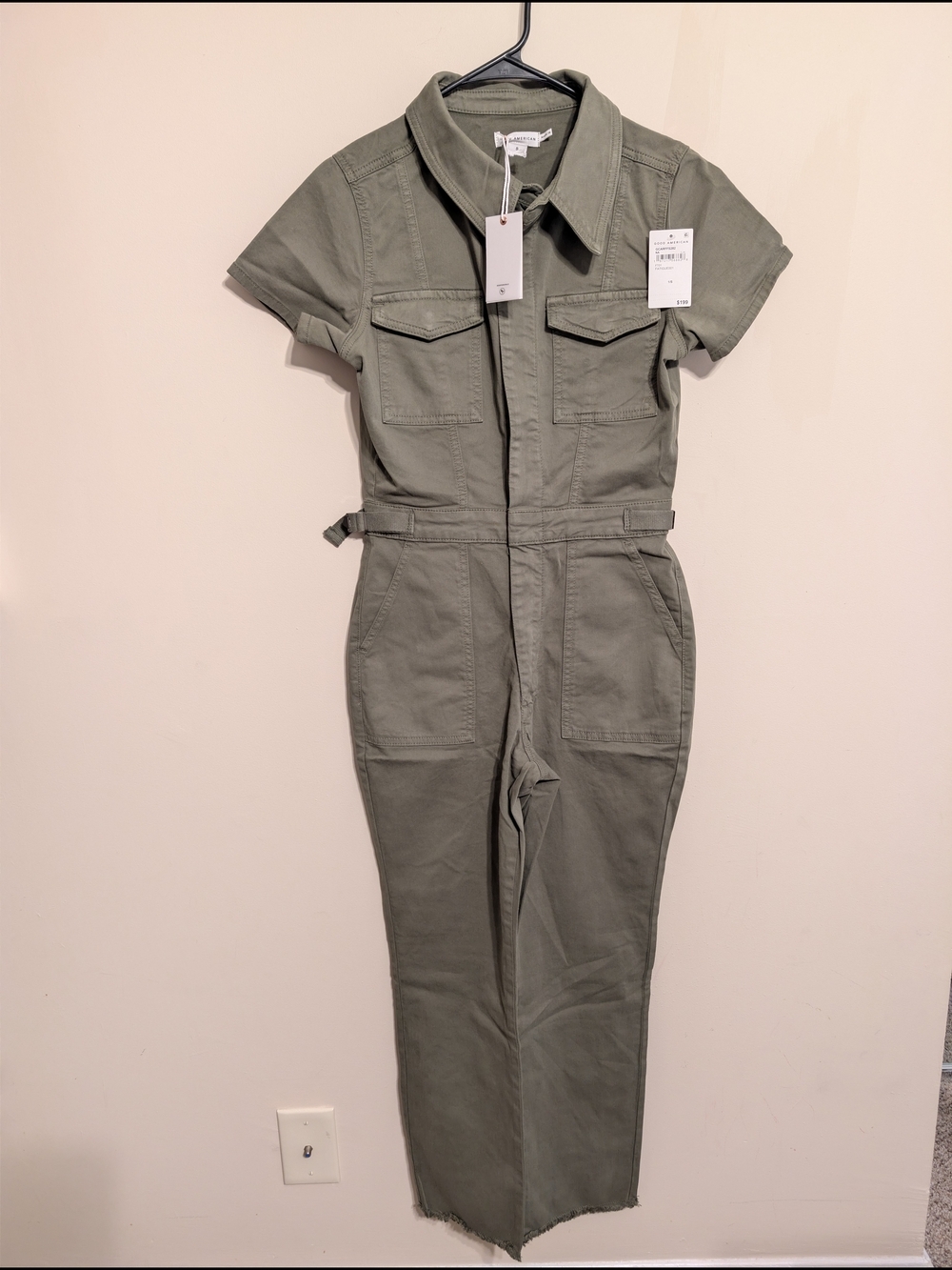NWT Good American Fit For Success Short Sleeve Jumpsuit Fatigue Olive 1 / S